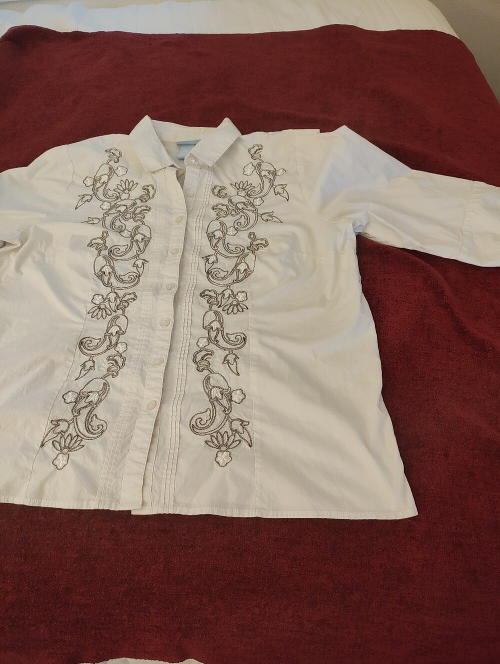 Liz & Me 0X 14/16W Ivory Cotton Embroidered Button Down Boho Shirt